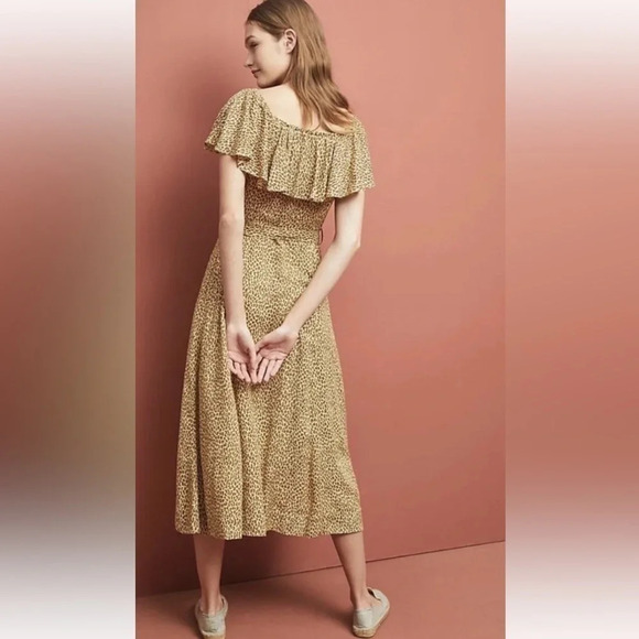 Anthropologie Bolano Leopard Print Romantic Ruffle Shoulder Dress Size 12 Large - Picture 8 of 9